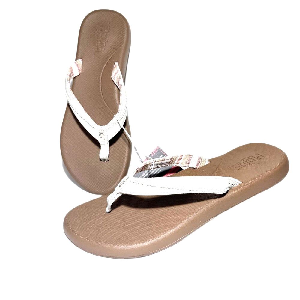 Flojos Women's Just Hanging Out Flip Flops Sandals White Size 8 New With Tags